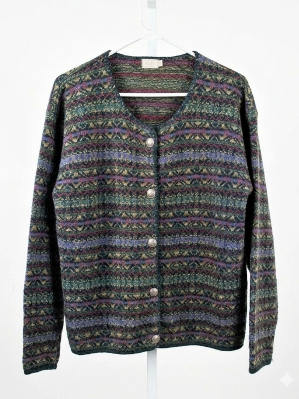 Vintage 90s ALPS Fair Isle Cardigan  Women Size L